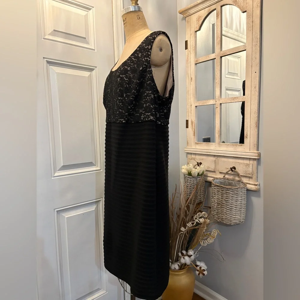 R&M Richards Black Sequined Dress w/Jacket Cream Detail 18 Dark Romantic Lace - Picture 7 of 10